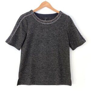 Banana Republic Charcoal Gray Metallic Trim Knit Top Size S